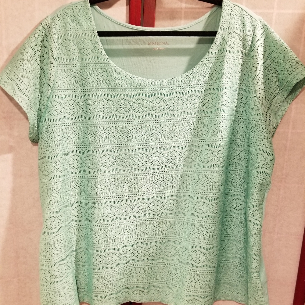 Merona women's plus size 2X seafoam green lace front lined short sleeve top.